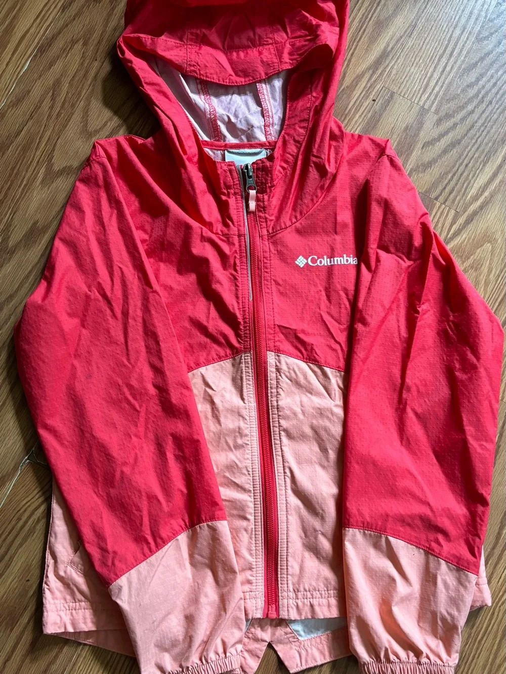Columbia Kids Two-Tone Red and Pink Hooded Rain Jacket